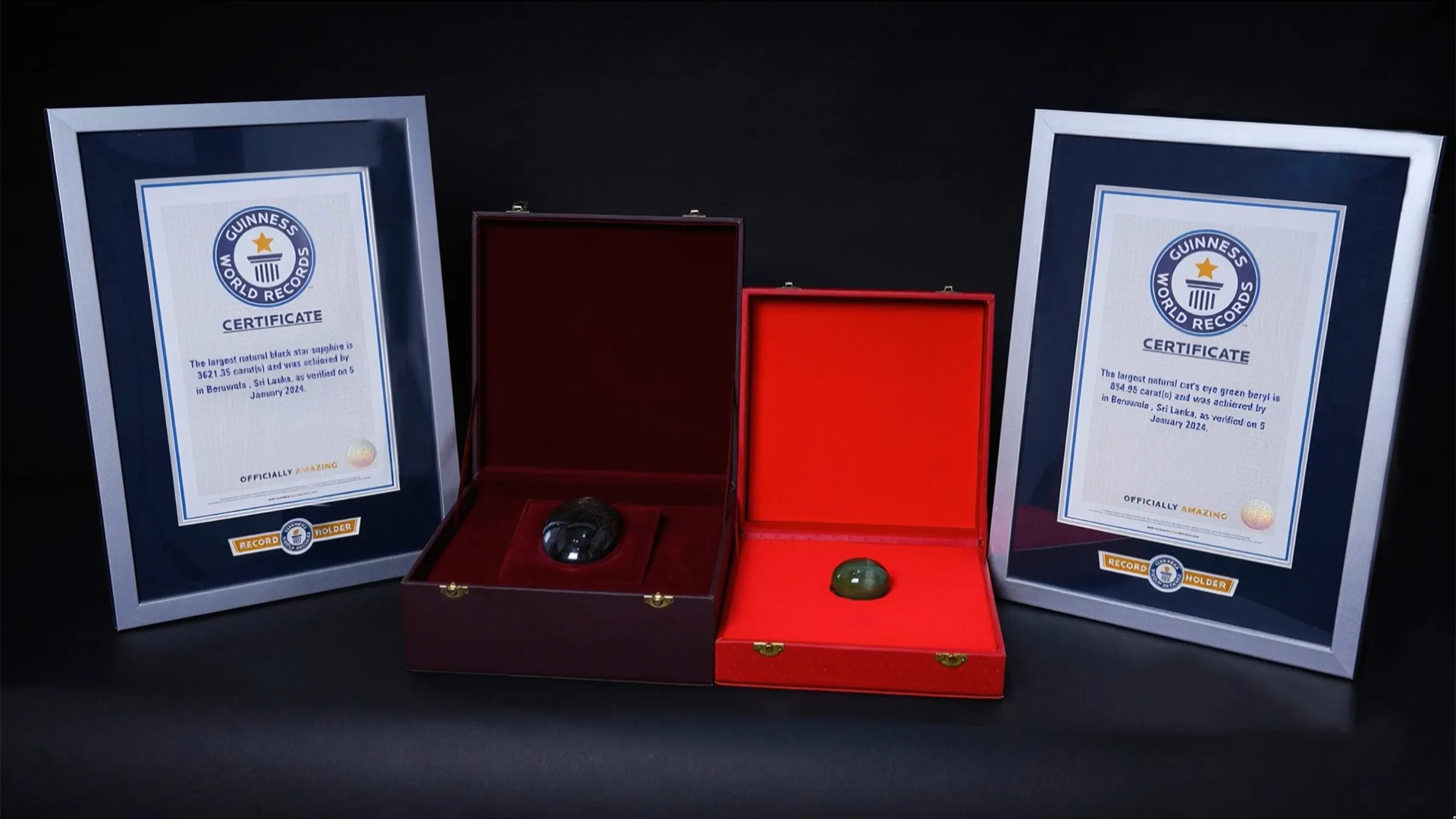 Guinness world record for world's largest black sapphire and green beryl